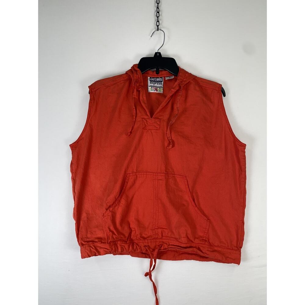 Details Express Tank Top Womens Medium Orange Hooded Kangaroo Pocket Sleeveless